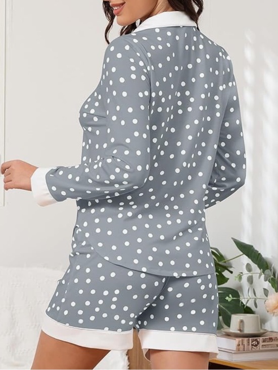 FKEEP Other - Classic Polka Dot Two-Piece Pajama Set - Grey/White